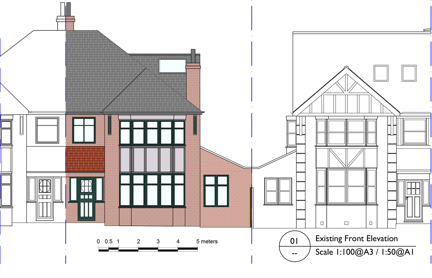 Existing front elevation drawing for the North London house project
